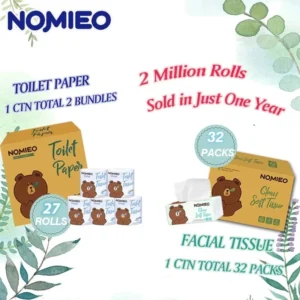 [carton] nomieo toilet roll 27/60/64rolls 200sheets 4plys/facial tissue 100sheets 3plys ultra soft feel cleansing cotton 4.9 11k ratings 30k+ sold